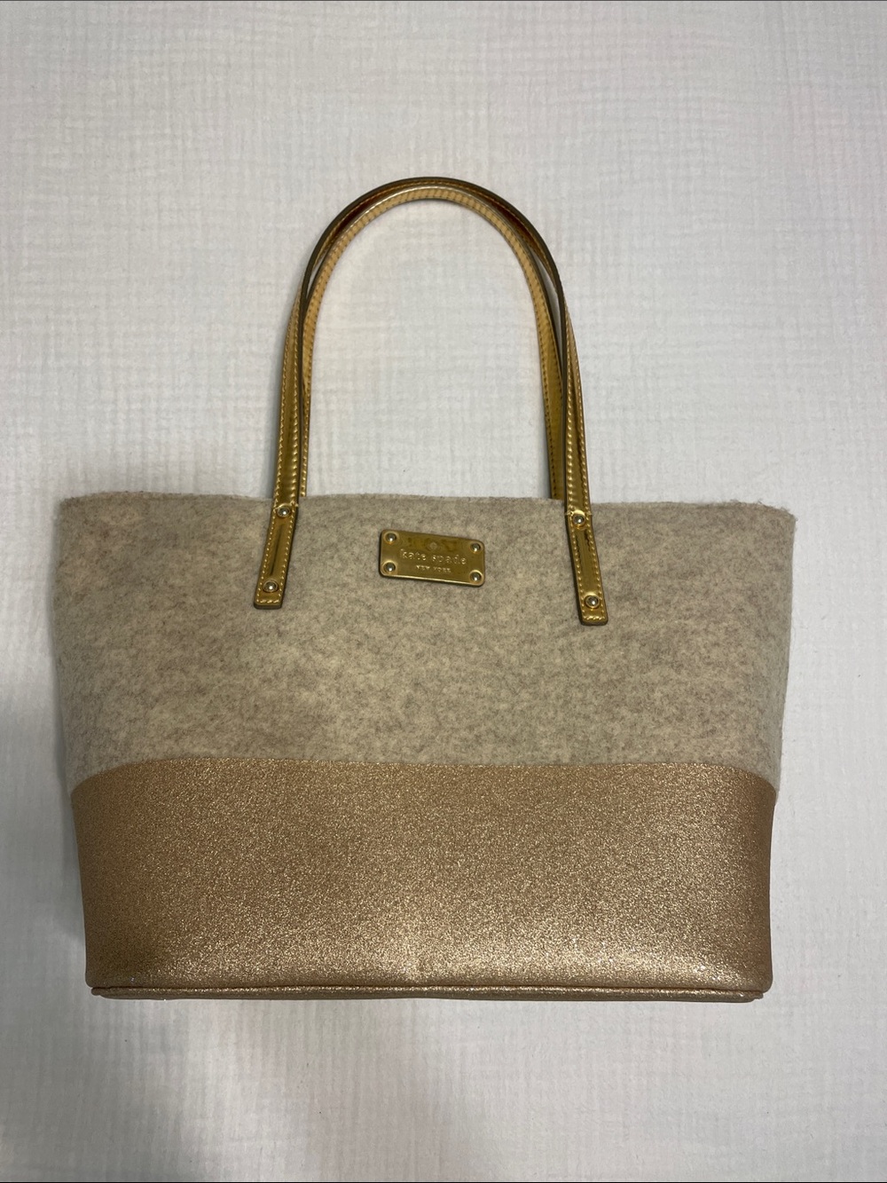 kate spade Cream and Gold Metallic Two-Tone Tote